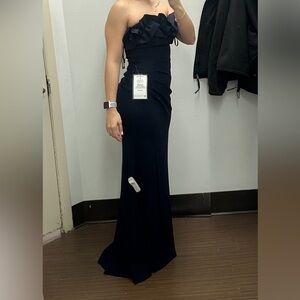 Navy strapless ruffled  top dress